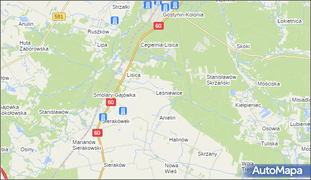 mapa Leśniewice, Leśniewice na mapie Targeo