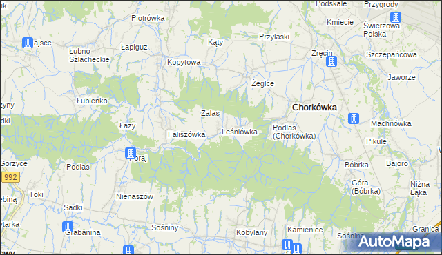 mapa Leśniówka gmina Chorkówka, Leśniówka gmina Chorkówka na mapie Targeo