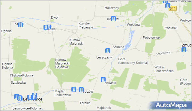 mapa Leszczany gmina Żmudź, Leszczany gmina Żmudź na mapie Targeo