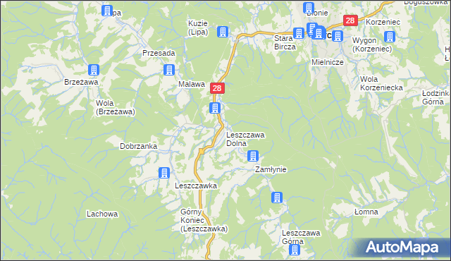 mapa Leszczawa Dolna, Leszczawa Dolna na mapie Targeo