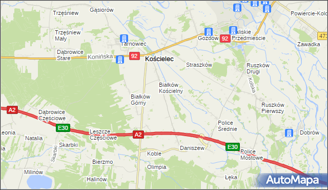 mapa Leszcze gmina Kościelec, Leszcze gmina Kościelec na mapie Targeo