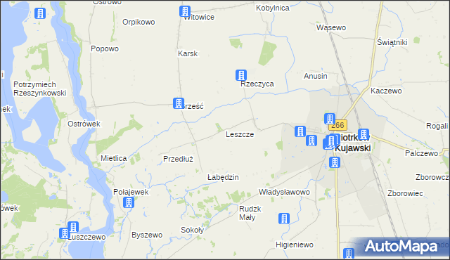 mapa Leszcze gmina Piotrków Kujawski, Leszcze gmina Piotrków Kujawski na mapie Targeo