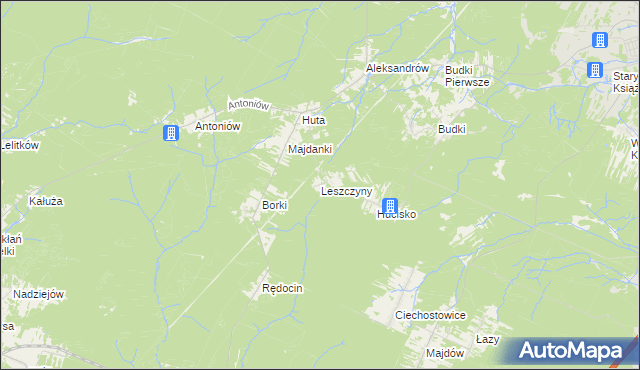 mapa Leszczyny gmina Chlewiska, Leszczyny gmina Chlewiska na mapie Targeo