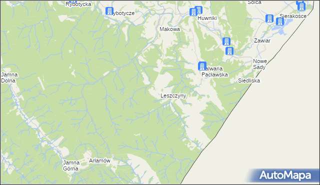 mapa Leszczyny gmina Fredropol, Leszczyny gmina Fredropol na mapie Targeo