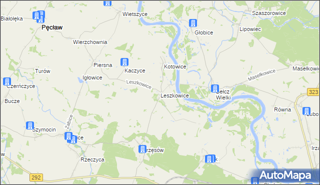 mapa Leszkowice gmina Pęcław, Leszkowice gmina Pęcław na mapie Targeo