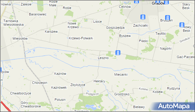 mapa Leszno gmina Grabów, Leszno gmina Grabów na mapie Targeo