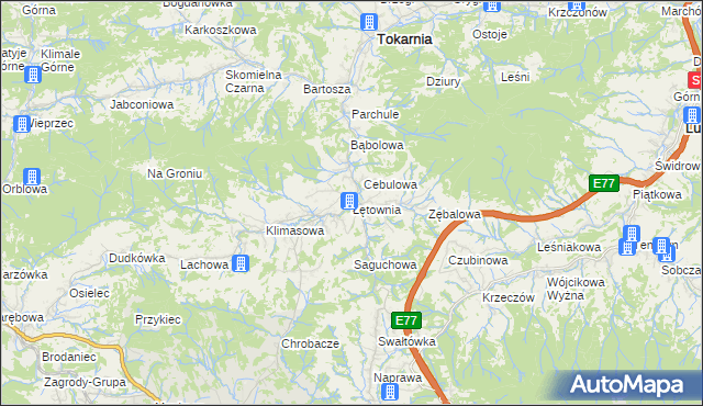 mapa Łętownia gmina Jordanów, Łętownia gmina Jordanów na mapie Targeo