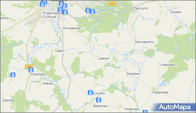 mapa Lewice gmina Trzebiatów, Lewice gmina Trzebiatów na mapie Targeo