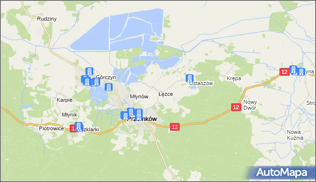 mapa Łężce gmina Przemków, Łężce gmina Przemków na mapie Targeo