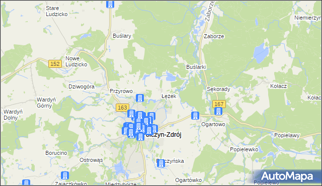 mapa Łężek gmina Połczyn-Zdrój, Łężek gmina Połczyn-Zdrój na mapie Targeo