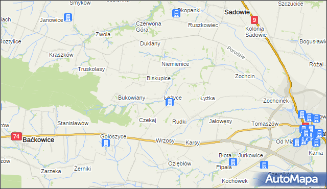 mapa Łężyce gmina Sadowie, Łężyce gmina Sadowie na mapie Targeo