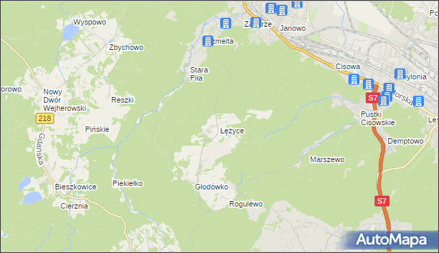 mapa Łężyce gmina Wejherowo, Łężyce gmina Wejherowo na mapie Targeo