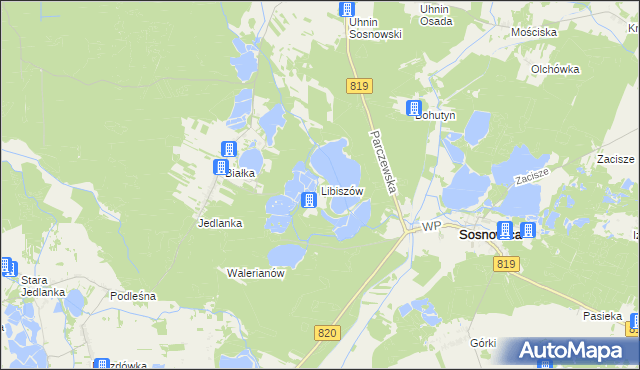 mapa Libiszów gmina Sosnowica, Libiszów gmina Sosnowica na mapie Targeo