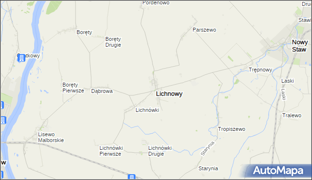 mapa Lichnowy powiat malborski, Lichnowy powiat malborski na mapie Targeo