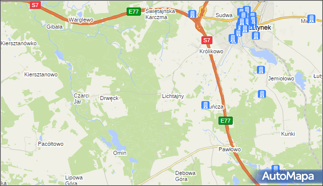 mapa Lichtajny gmina Olsztynek, Lichtajny gmina Olsztynek na mapie Targeo