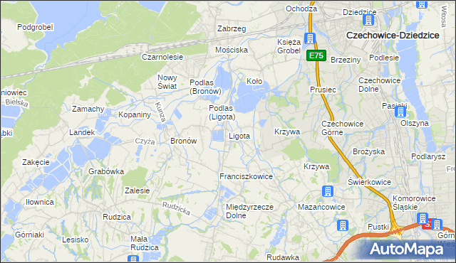 mapa Ligota gmina Czechowice-Dziedzice, Ligota gmina Czechowice-Dziedzice na mapie Targeo