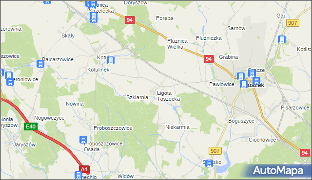 mapa Ligota Toszecka, Ligota Toszecka na mapie Targeo