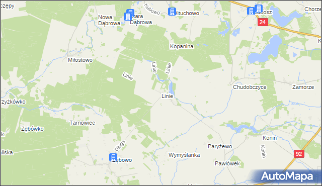 mapa Linie gmina Lwówek, Linie gmina Lwówek na mapie Targeo