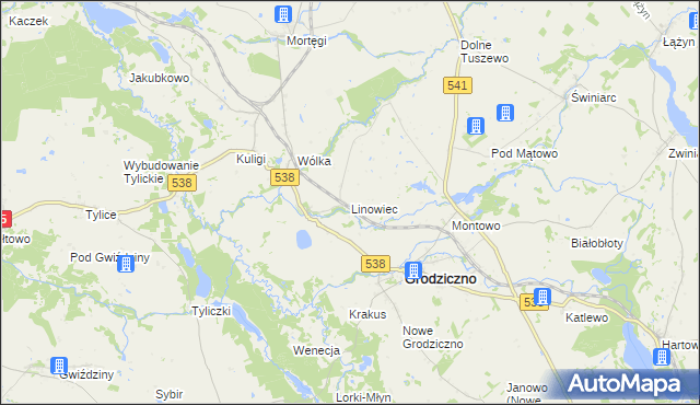 mapa Linowiec gmina Grodziczno, Linowiec gmina Grodziczno na mapie Targeo