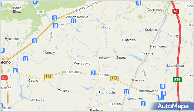 mapa Linowiec gmina Lisewo, Linowiec gmina Lisewo na mapie Targeo
