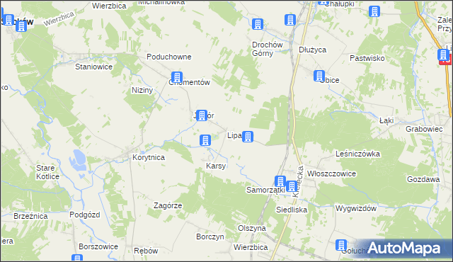 mapa Lipa gmina Sobków, Lipa gmina Sobków na mapie Targeo