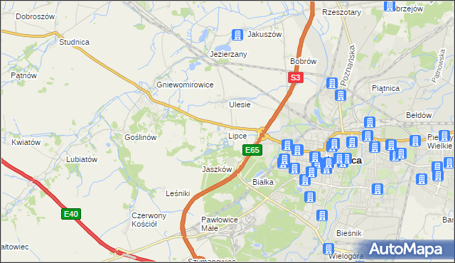 mapa Lipce gmina Miłkowice, Lipce gmina Miłkowice na mapie Targeo