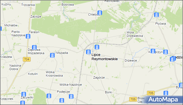 mapa Lipce Reymontowskie, Lipce Reymontowskie na mapie Targeo