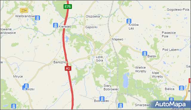 mapa Lipia Góra gmina Morzeszczyn, Lipia Góra gmina Morzeszczyn na mapie Targeo