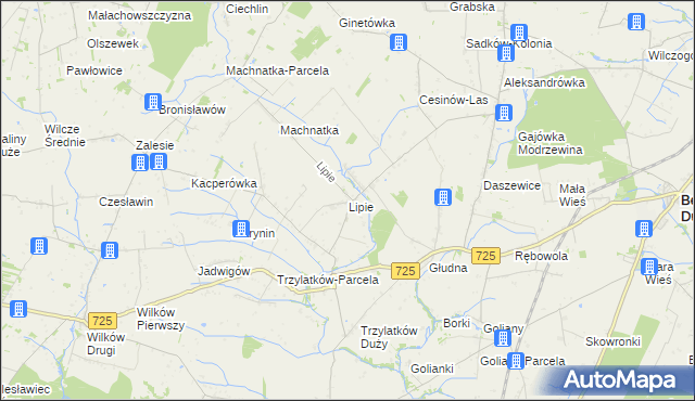 mapa Lipie gmina Błędów, Lipie gmina Błędów na mapie Targeo