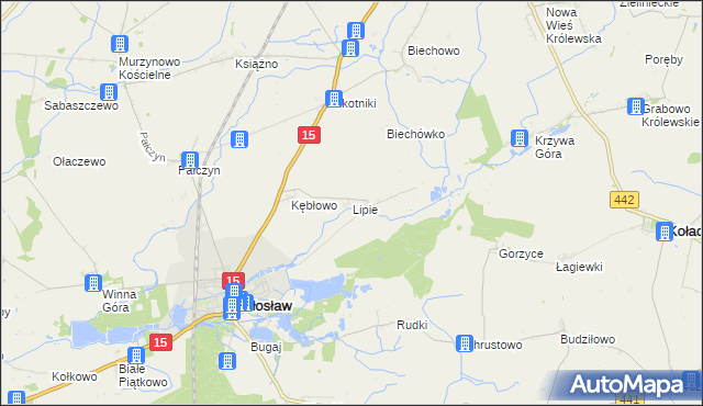mapa Lipie gmina Miłosław, Lipie gmina Miłosław na mapie Targeo