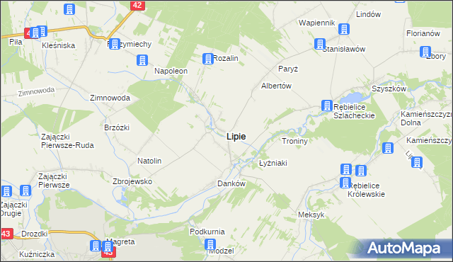 mapa Lipie powiat kłobucki, Lipie powiat kłobucki na mapie Targeo