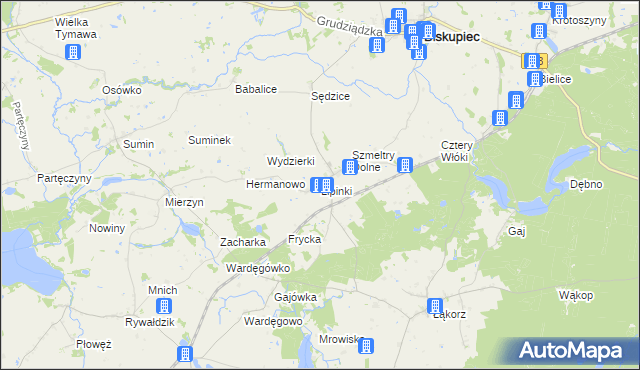 mapa Lipinki gmina Biskupiec, Lipinki gmina Biskupiec na mapie Targeo