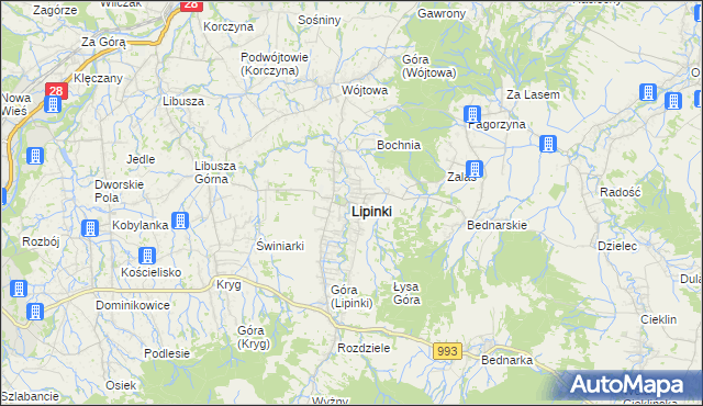 mapa Lipinki powiat gorlicki, Lipinki powiat gorlicki na mapie Targeo