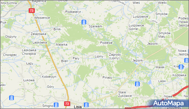 mapa Lipiny gmina Dąbrowa Tarnowska, Lipiny gmina Dąbrowa Tarnowska na mapie Targeo