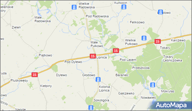 mapa Lipnica gmina Dębowa Łąka, Lipnica gmina Dębowa Łąka na mapie Targeo