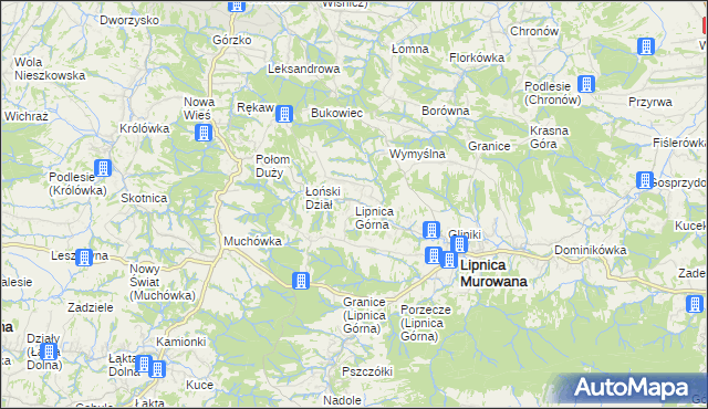 mapa Lipnica Górna gmina Lipnica Murowana, Lipnica Górna gmina Lipnica Murowana na mapie Targeo