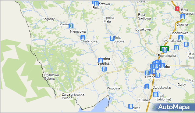 mapa Lipnica Wielka powiat nowotarski, Lipnica Wielka powiat nowotarski na mapie Targeo