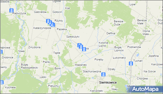 mapa Lipnik gmina Siemkowice, Lipnik gmina Siemkowice na mapie Targeo