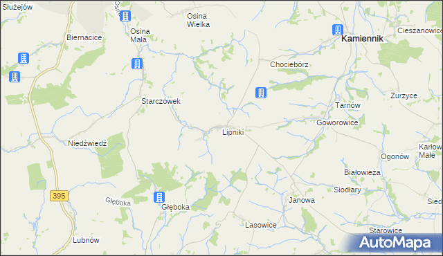 mapa Lipniki gmina Kamiennik, Lipniki gmina Kamiennik na mapie Targeo