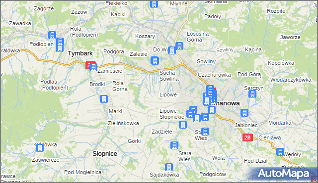 mapa Lipowe gmina Limanowa, Lipowe gmina Limanowa na mapie Targeo
