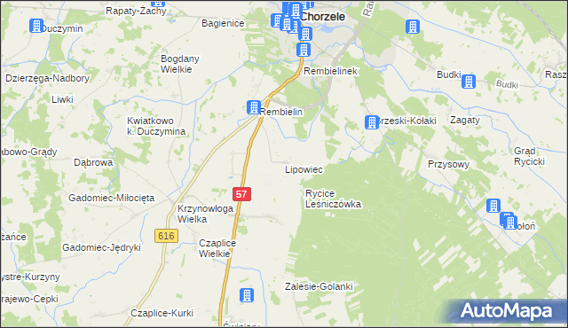 mapa Lipowiec gmina Chorzele, Lipowiec gmina Chorzele na mapie Targeo