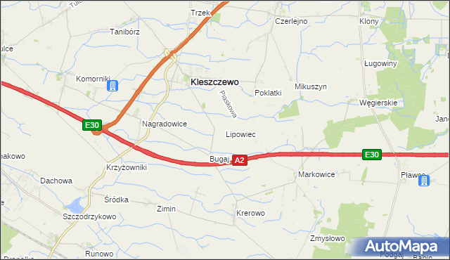 mapa Lipowiec gmina Kleszczewo, Lipowiec gmina Kleszczewo na mapie Targeo