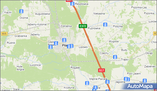 mapa Lipówki gmina Pilawa, Lipówki gmina Pilawa na mapie Targeo