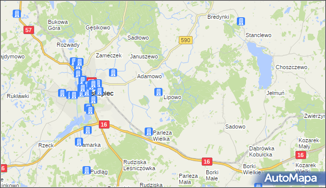 mapa Lipowo gmina Biskupiec, Lipowo gmina Biskupiec na mapie Targeo