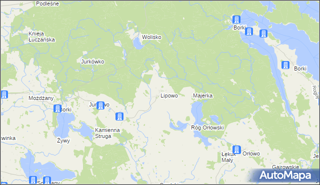 mapa Lipowo gmina Kruklanki, Lipowo gmina Kruklanki na mapie Targeo