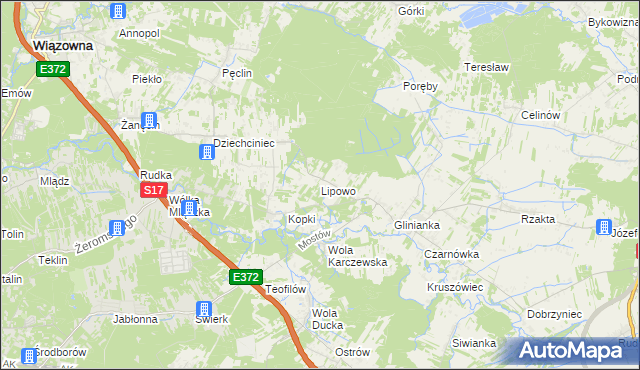 mapa Lipowo gmina Wiązowna, Lipowo gmina Wiązowna na mapie Targeo