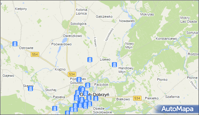 mapa Lisewo gmina Golub-Dobrzyń, Lisewo gmina Golub-Dobrzyń na mapie Targeo