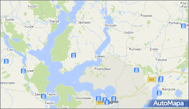 mapa Lisewo gmina Kalinowo, Lisewo gmina Kalinowo na mapie Targeo