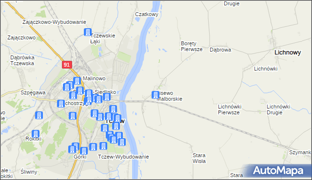 mapa Lisewo Malborskie, Lisewo Malborskie na mapie Targeo