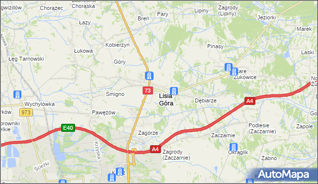 mapa Lisia Góra powiat tarnowski, Lisia Góra powiat tarnowski na mapie Targeo